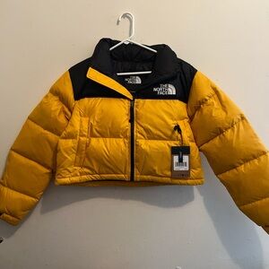 The North Face Yellow and Black cropped Puffer Jacket